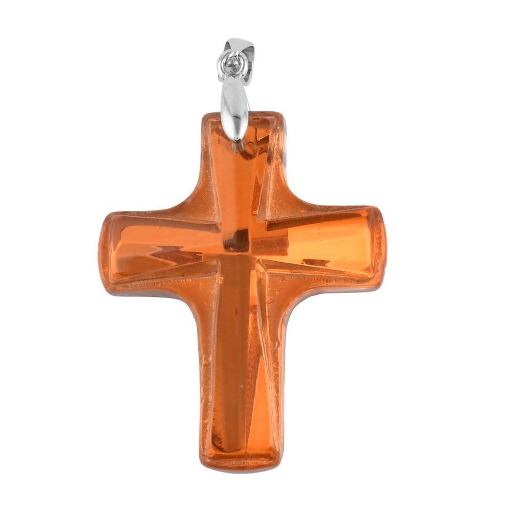Pearl Glass Cross Pendant in Rhodium